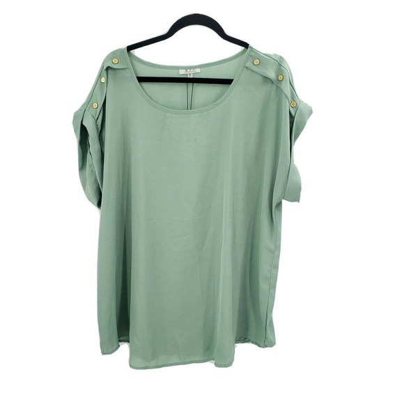 MPH collection green blouse womens plus size 3x gold shoulder button accent flaw - Picture 1 of 10